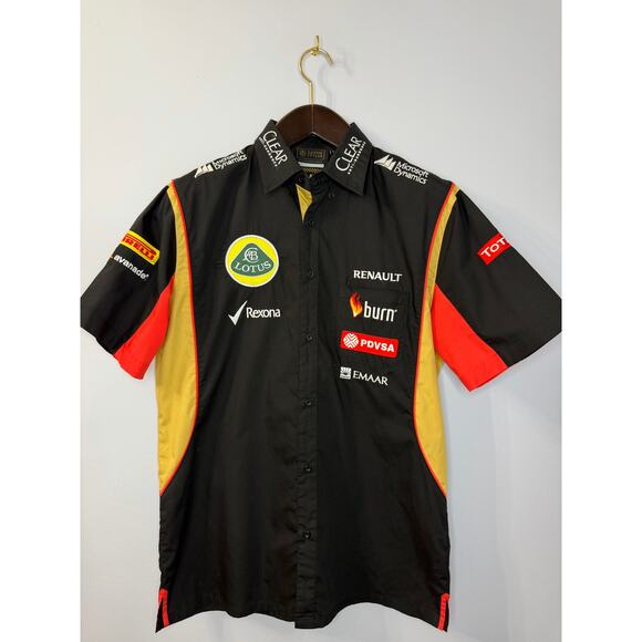 Lotus F1 Team 2013 Racing Button up Shirt Short Sleeve Black Men's L - Picture 1 of 9